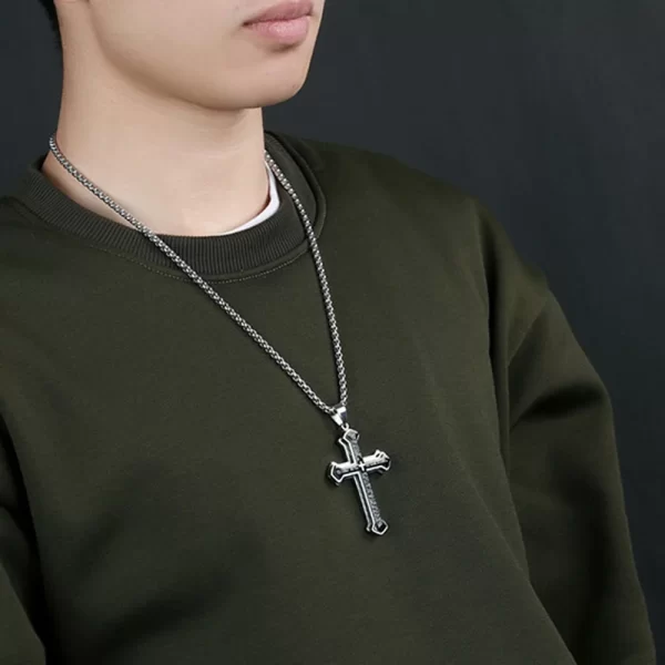 Vintage Christian Bible Text Stainless Steel Cross Pendant Necklace Punk Fashion Biker Amulet Men's Chain Necklace Jewelry Gift - Image 4