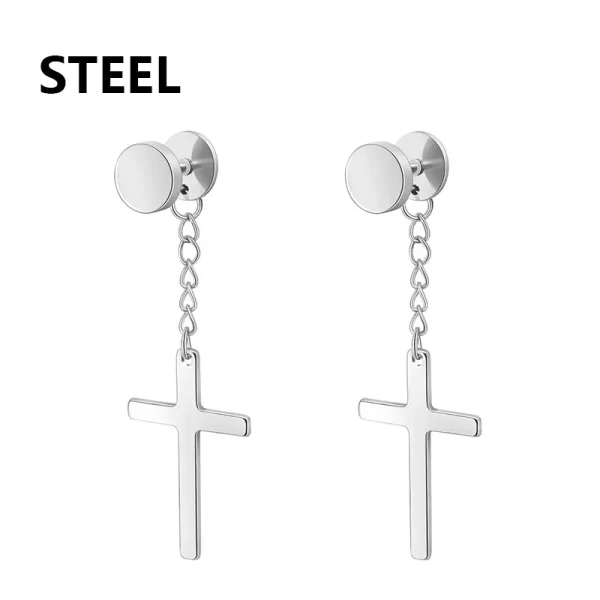 2pc Stainless Steel Men Cross Stars Punk Dangle Earrings Gothic Woman Cross Ear Hoop Earrings Huggies Pendant Piercing Jewelry - Image 19