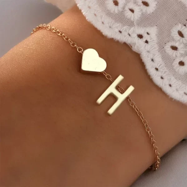 Fashion English Initial Letter Heart Bracelet DIY Personalized Name Bracelets Girls Women Anniversary Jewelry Gifts - Image 26