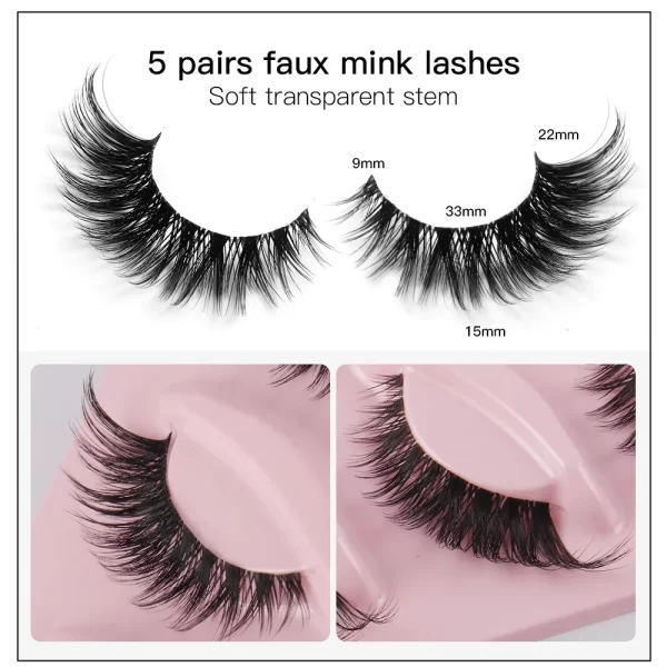 5 Pairs Cat Eye Lashes Faux Mink Eyelashes Natural long Manga Lashes Winged End Eye Elongated Eyelashes Fake Lashes Makeup - Image 2