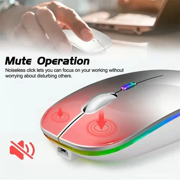 Silent LED Wireless Mouse, Bluetooth-compatible, For Laptop PC iPad - Image 5