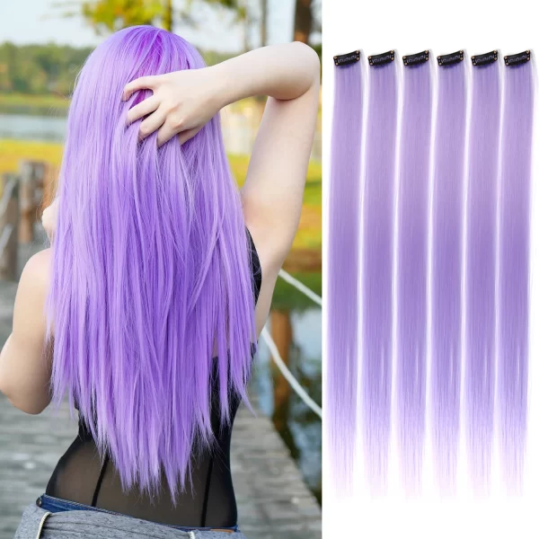 6pcs/pack Colored Party Highlights Clip in Hair Extensions for Girls 22 inches Multi-colors Straight Hair Synthetic Hairpieces - Image 17