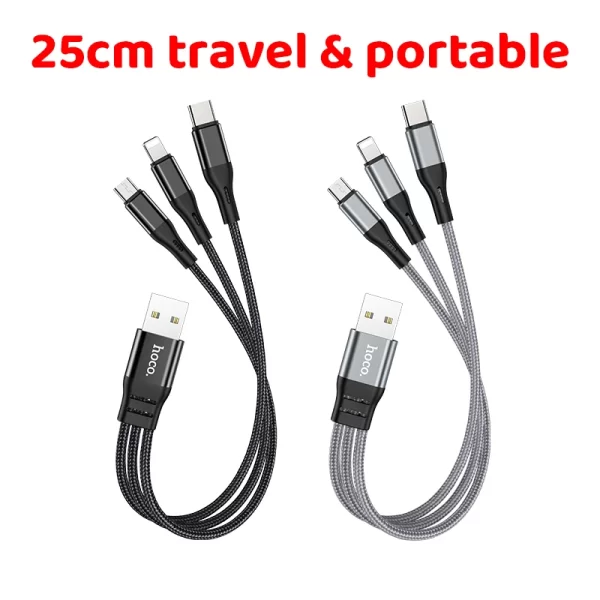 HOCO 25cm Short Charge 3 in 1 USB Cable for Huawei for iPhone 14 13 11 Pro Fast Charge 8 Pin Micro USB Type C Cable for Samsung - Image 2