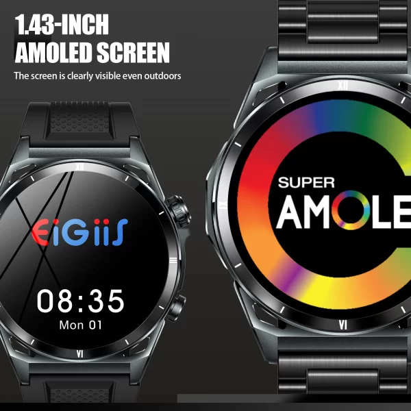 EIGIIS New Smart Watch KE6 1.43" AMOLED Display Men Black Sports Watch KE Series Bluetooth Call Health Monitor IP68 Waterproof - Image 3