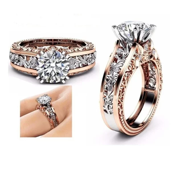 1pcs Luxury Women Ring Metal Hollow Carving Pattern Rose Gold Color Zircon Stones Couple Ring Bridal Engagement Wedding Jewelry - Image 6