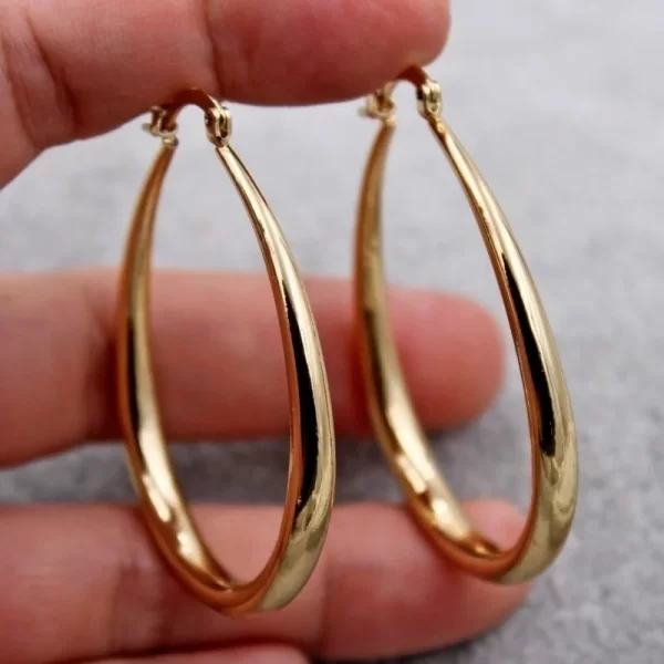 Shine Gold Color Women Earrings Fashion Smooth Hoop Earrings for Women Engagement Wedding Jewelry Gift - Image 3