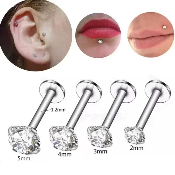 XINYI 2PCS Stainless Steel Eearring Nose Stud Cartilage Piercing Jewelry Helix Tragus Lip Flat Back Tiny Earrings for Women 18G