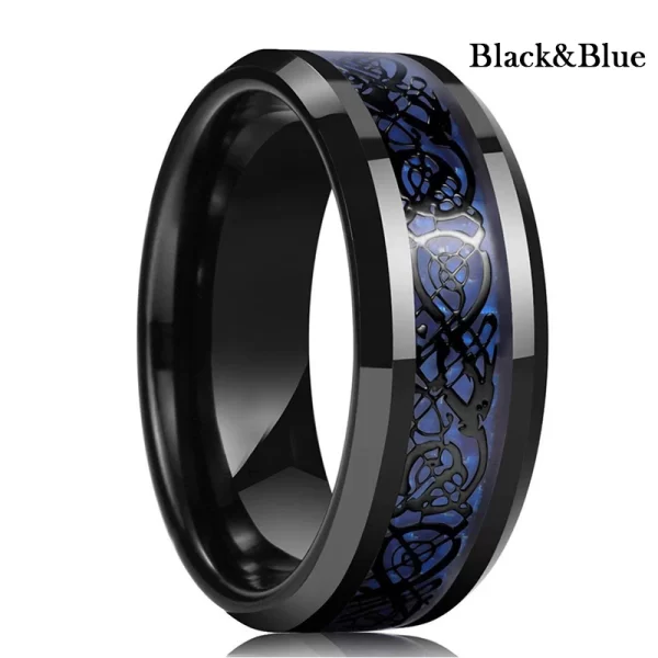 10 Colors 8mm Men's Stainless Steel Celtic Dragon Ring Inlay Red Green Black Carbon Fiber ring Wedding Band Jewelry Size 6-13 - Image 9