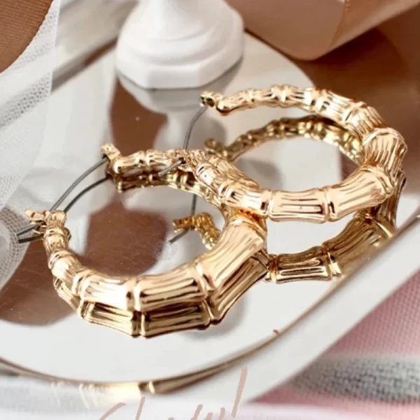 Statement Sliver/Gold Color Big Bamboo Circle Hoop Earrings For Women Hip Hop Large Celebrity Basketball Wives Earrings Hoops - Image 6