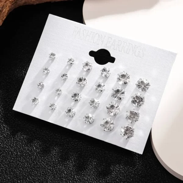 New 12 Pair/Pack White Shiny Wedding Stud Earrings Set For Women Men Crystal Jewelry Accessories Oorbellen Jewelry Earrings - Image 4