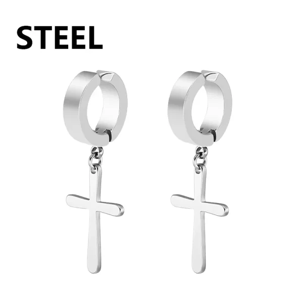 2pc Stainless Steel Men Cross Stars Punk Dangle Earrings Gothic Woman Cross Ear Hoop Earrings Huggies Pendant Piercing Jewelry - Image 21