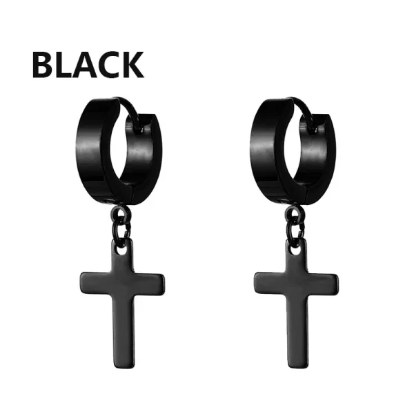 2pc Stainless Steel Men Cross Stars Punk Dangle Earrings Gothic Woman Cross Ear Hoop Earrings Huggies Pendant Piercing Jewelry - Image 37