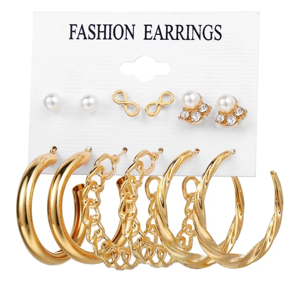 1Set Hot Selling Personalized Retro Pearl Heart Large Circle Earring Set for Women's Temperament Card Earrings Set Wholesale - Image 20