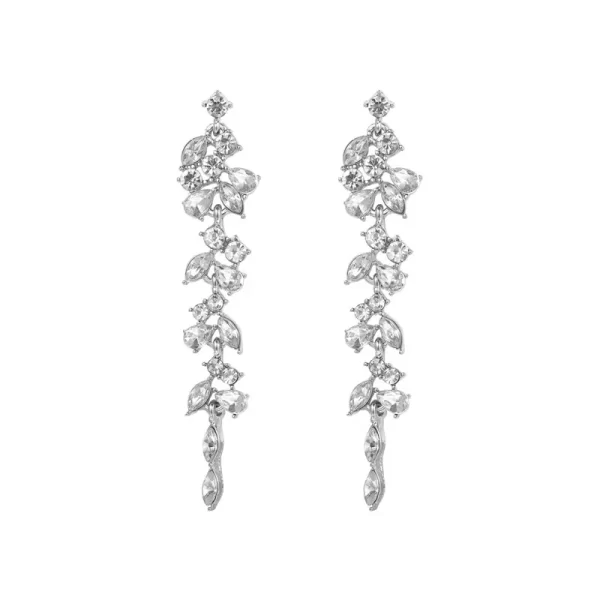 Sliver Maple Leaf Zircon Tassel Long Earrings For Women Shiny Rhinestone Wedding Drop Earrings Party Jewelry Gifts - Image 5