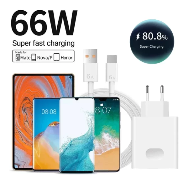 6A 66W Super Fast EU Wall Charger For Huawei Mate 40 50 60 P50 Nova 8 9 10 Honor 90 100 X7 X8 X9 Magic Type C Charging USB Cable - Image 6