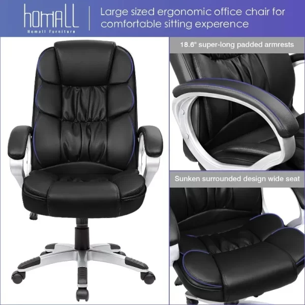 Homall Office Chair High Back Computer Desk Chair, PU Leather Adjustable Height Modern Executive Swivel Task Chair - Image 5