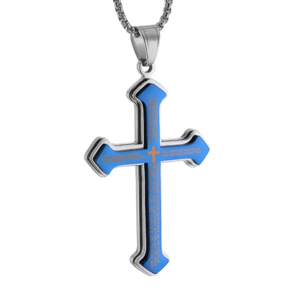 Vintage Christian Bible Text Stainless Steel Cross Pendant Necklace Punk Fashion Biker Amulet Men's Chain Necklace Jewelry Gift - Image 19