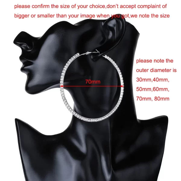 30-80mm Big Hoop Earrings For Women Girls Circle Crystal Rhinestone Earrings Black Gold Silver Color Round Earings Party Gift - Image 6