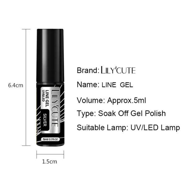 LILYCUTE 5ml Super Bright Silver Metallic Painting Liner Gel Nail Polish Drawing Stripe Graffiti Mirror Pull Line UV Gel Varnish - Image 6