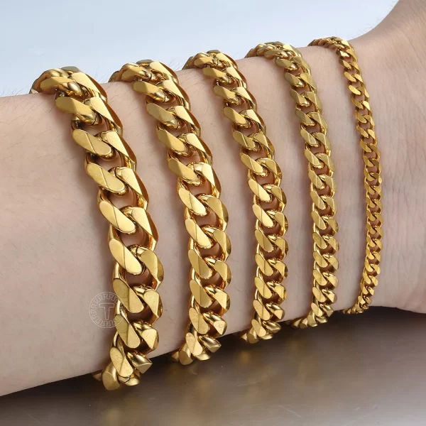 3-11MM Gold Color Stainless Steel Bracelets For Men Women Unisex Curb Cuban Link Chain Simple Wrist Jewelry Gifts - Image 5