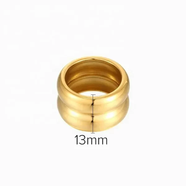 MHS.SUN Unisex Double Layer Gold Plated Wide Rings Fashion Stainless Steel For Women Men Smooth Chunky Jewelry Waterproof - Image 5