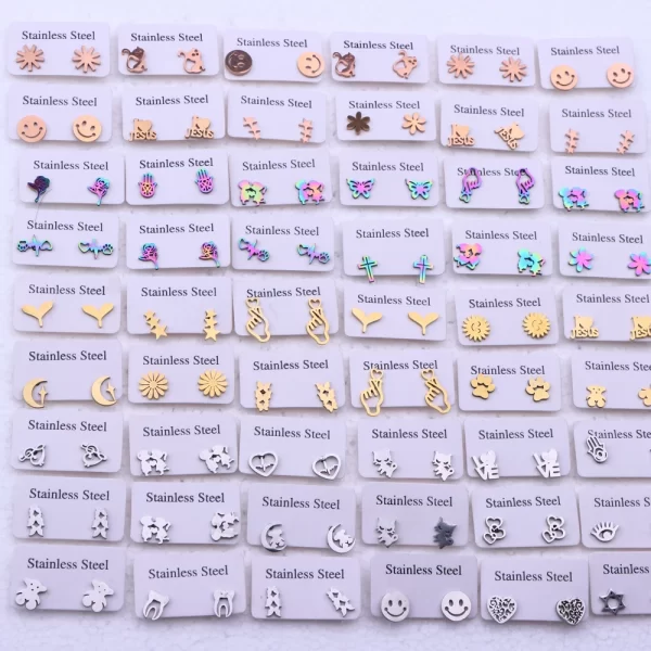 30Pairs/Lot Fashion Simple Stainless Steel Stud Earrings For Women Flower Mixed Style Jewelry Accessories Party Gift Wholesale - Image 7