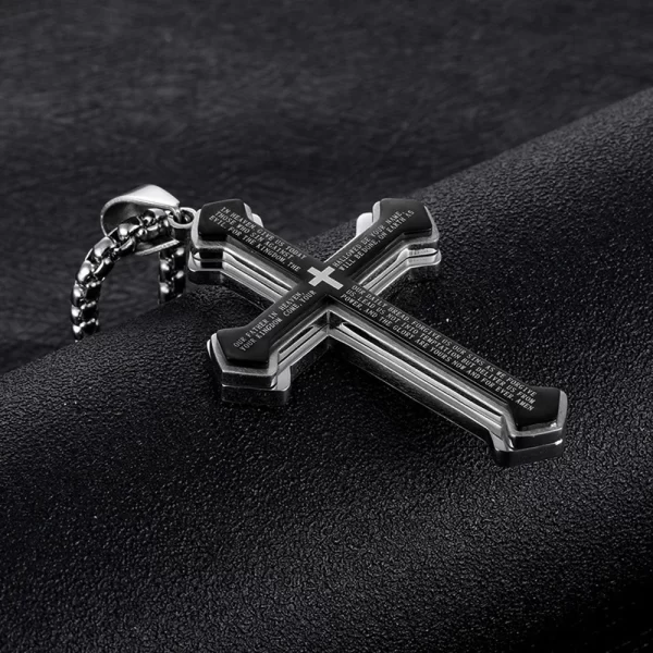 Vintage Christian Bible Text Stainless Steel Cross Pendant Necklace Punk Fashion Biker Amulet Men's Chain Necklace Jewelry Gift - Image 2