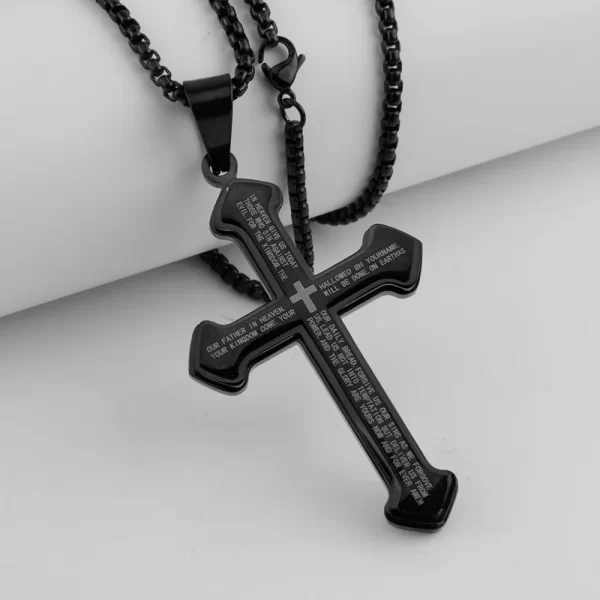 Vintage Christian Bible Text Stainless Steel Cross Pendant Necklace Punk Fashion Biker Amulet Men's Chain Necklace Jewelry Gift - Image 12