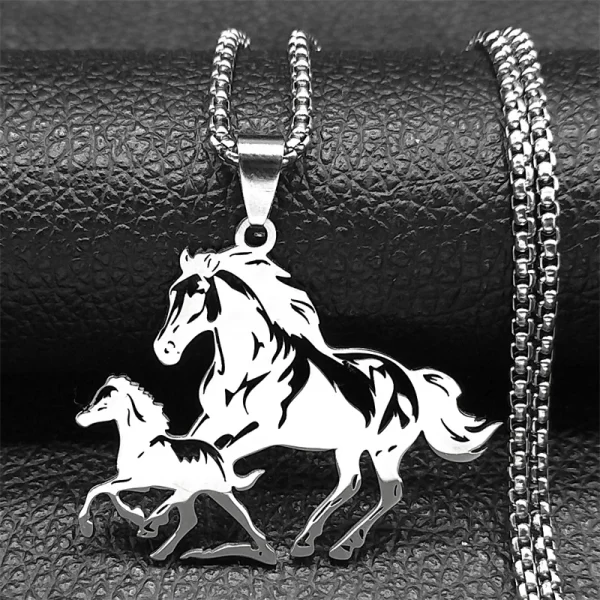 Big Horse With Pony Pendant Necklace for Women Men Stainless Steel Animal Running Horse Hollow Necklaces Jewelry Birthday Gifts - Image 3