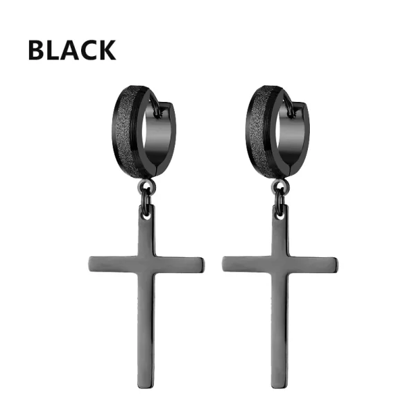 2pc Stainless Steel Men Cross Stars Punk Dangle Earrings Gothic Woman Cross Ear Hoop Earrings Huggies Pendant Piercing Jewelry - Image 7