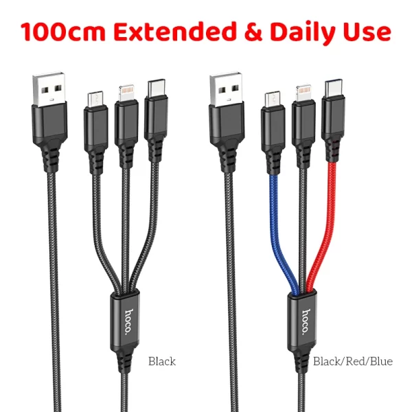 HOCO 25cm Short Charge 3 in 1 USB Cable for Huawei for iPhone 14 13 11 Pro Fast Charge 8 Pin Micro USB Type C Cable for Samsung - Image 4