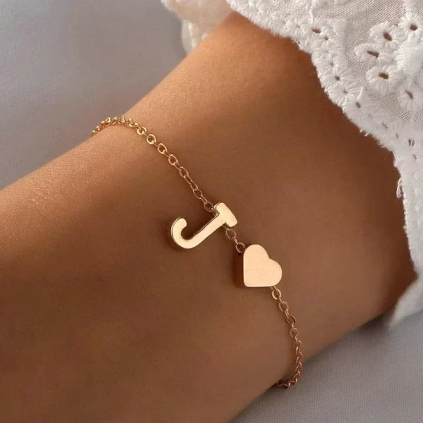 Fashion English Initial Letter Heart Bracelet DIY Personalized Name Bracelets Girls Women Anniversary Jewelry Gifts - Image 24