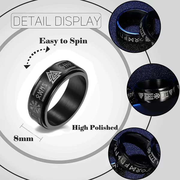 Vintage Stainless Steel Odin Norse Viking Rune Rings For Men Women Cool Spinner Fidgets Rings Retro Nordic Amulet Jewelry Gifts - Image 5