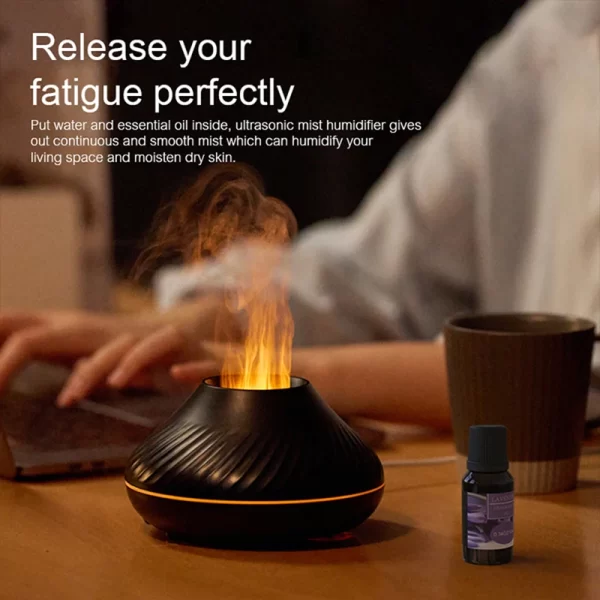 KINSCOTER Volcanic Aroma Diffuser Essential Oil Lamp 130ml USB Portable Air Humidifier with Color Flame Night Light - Image 2