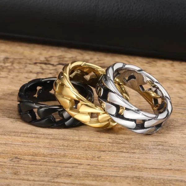 7MM Men Stainless Steel Ring for Men's Bands Hollow Hard Curb Link Chain Biker Ring