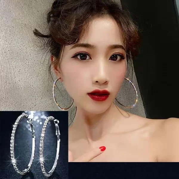 30-80mm Big Hoop Earrings For Women Girls Circle Crystal Rhinestone Earrings Black Gold Silver Color Round Earings Party Gift - Image 5