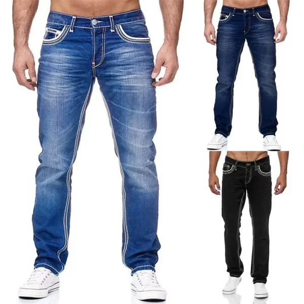 Men Jeans Solid Pockets Stretch Denim Straight Pants Spring Summer Business Casual Trousers Daily Streetwear Men's Clothing - Image 4