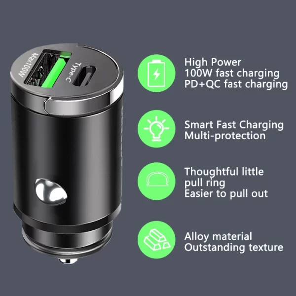 100W Mini Car Charger Lighter Fast Charging for iPhone QC3.0 Mini PD USB Type C Car Phone Charger for Xiaomi Samsung Huawei - Image 5