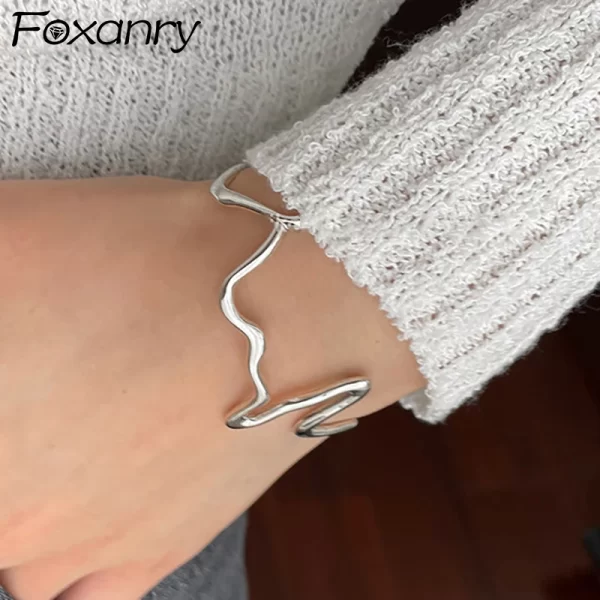 FOXANRY Minimalist Stamp Bracelet for Women Couples Fashion Creative Irregular Wave Geometric Handmade Party Jewelry Gifts