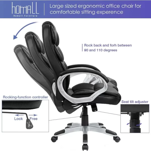 Homall Office Chair High Back Computer Desk Chair, PU Leather Adjustable Height Modern Executive Swivel Task Chair - Image 6