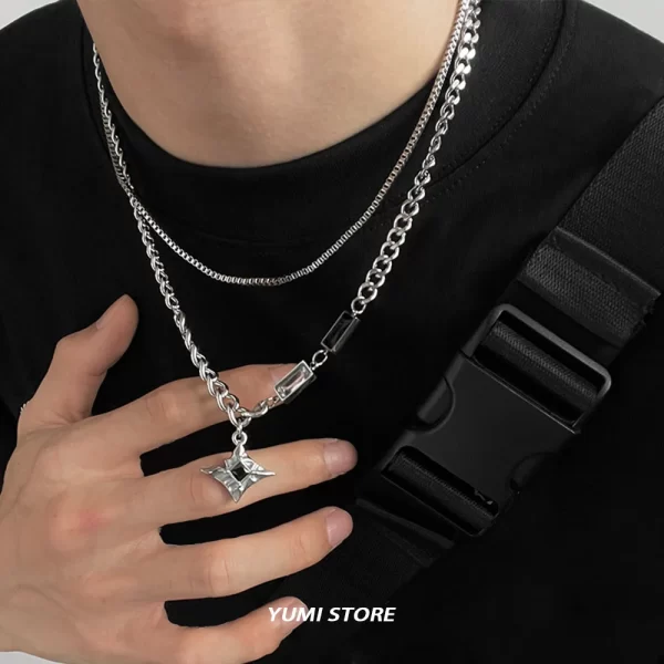 Hip Hop Zircon Star Double Layer Necklace For Men Women Trend Charm Titanium Steel Pendant Chain Unisex Jewelry Wholesale - Image 3