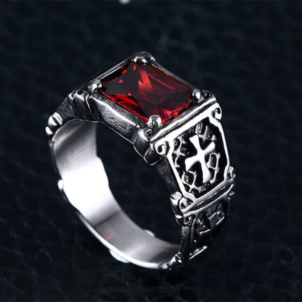 Fashion Personality Exquisite Red Zircon Cross Pattern Ring Charm Men's Party Jewelry Accessories Amulet Gift - Image 3