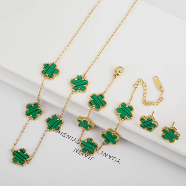 3PCS Stainless Steel Five Leaf Flower Shell Jewelry Set Simple for Woman Girl Party Jewelry Bracelet Necklace Earrings Clover - Image 7