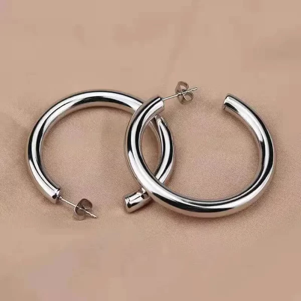 30/40/50mm C Shape Stainless Steel Hoop Earrings for Women Classic 14K Gold Plated Large Thick Hoop Earrings Fashion Accessories - Image 5