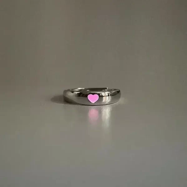 1/2PCS Luminous Love Heart Ring Glow In Dark Fashion Adjustable Couple Rings Silver Color Pink Blue Light Jewelry Gift For Lover - Image 8