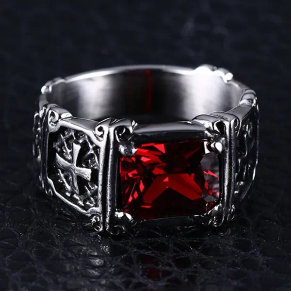 Fashion Personality Exquisite Red Zircon Cross Pattern Ring Charm Men's Party Jewelry Accessories Amulet Gift - Image 4