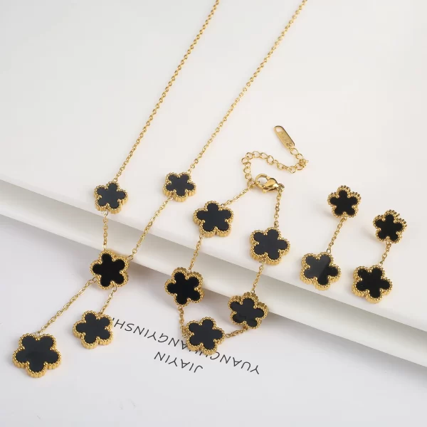 3PCS Stainless Steel Five Leaf Flower Shell Jewelry Set Simple for Woman Girl Party Jewelry Bracelet Necklace Earrings Clover - Image 2