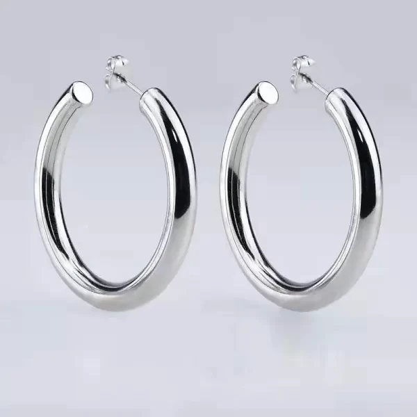 30/40/50mm C Shape Stainless Steel Hoop Earrings for Women Classic 14K Gold Plated Large Thick Hoop Earrings Fashion Accessories - Image 3