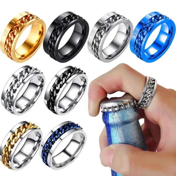 Titanium Steel Rotatable Chain Rings Men Women Stress Ring For Anxiety Couple Jewelry 8mm Corkscrew Rings Multifunctional Gift - Image 3