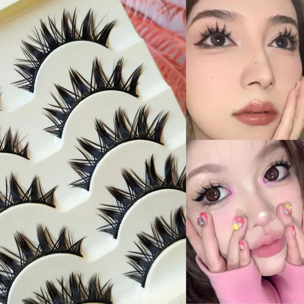 5 Pairs Natural Long Cat Eye False Eyelashes Cosplay Makeup Cross Strip Eye Lashes Handmade Manga Lashes Extension - Image 8